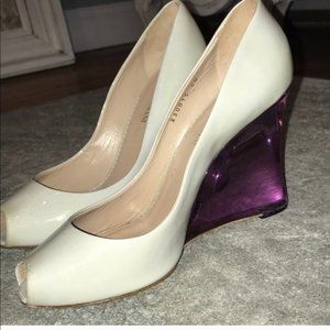 ARMANI Purple Lucite and Ivory Patent Wedges